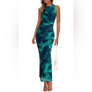 Vibrant Sleeveless Maxi Dress in Blue and Green
